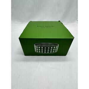 Kate Spade New York Green Gingham Dog Bowl Steel 16 Oz Preppy Old Money NIB